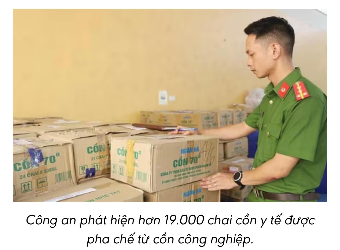 🧪 Phát hiện đường dây sản xuất cồn y tế giả bằng cồn công nghiệp