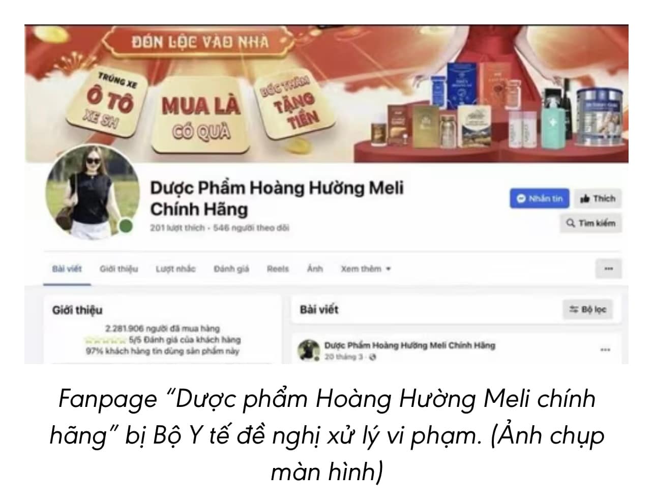 Cục ATTP đề nghị xử lý Fanpage “Dược phẩm Hoàng Hường Meli chính hãng”